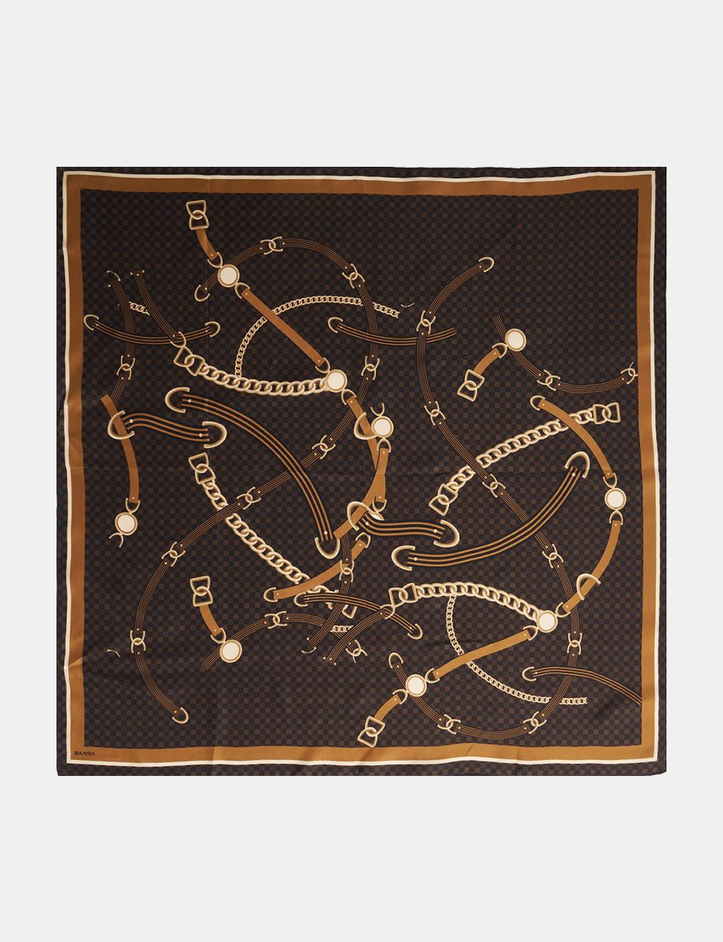 Chain Pattern Silk Scarf Dark Brown