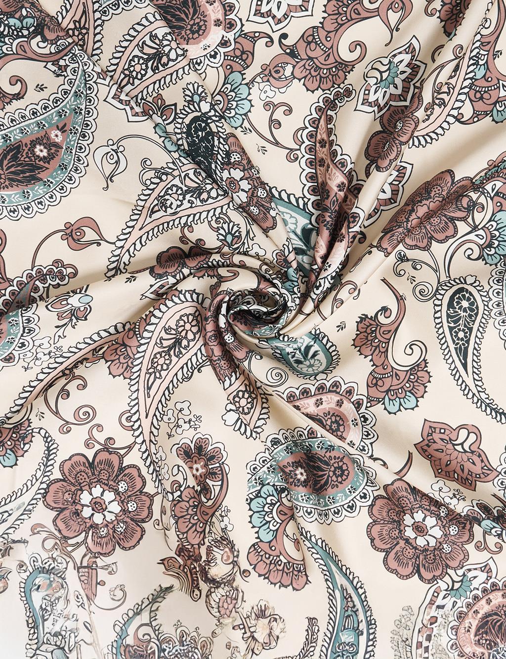 Ethnic Pattern Silk Scarf Beige