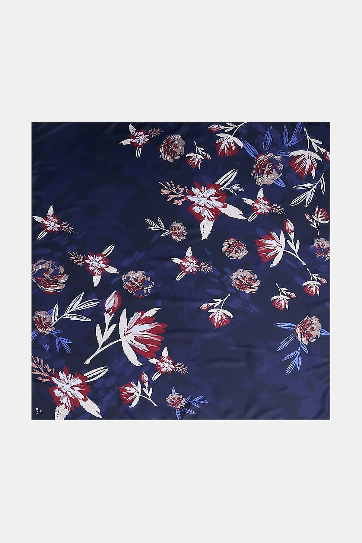 Floral Pattern Scarf Navy Blue