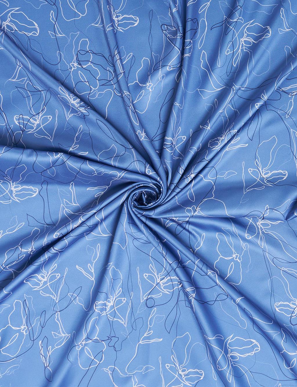 Linear Floral Pattern Scarf Indigo