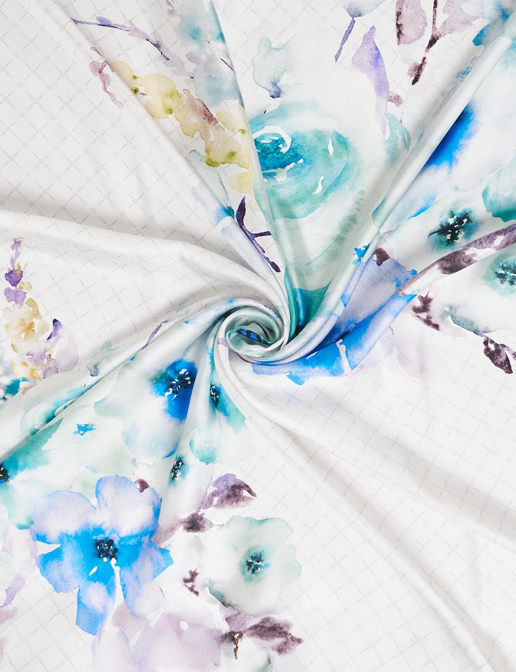 Monogram Floral Silk Scarf Blue