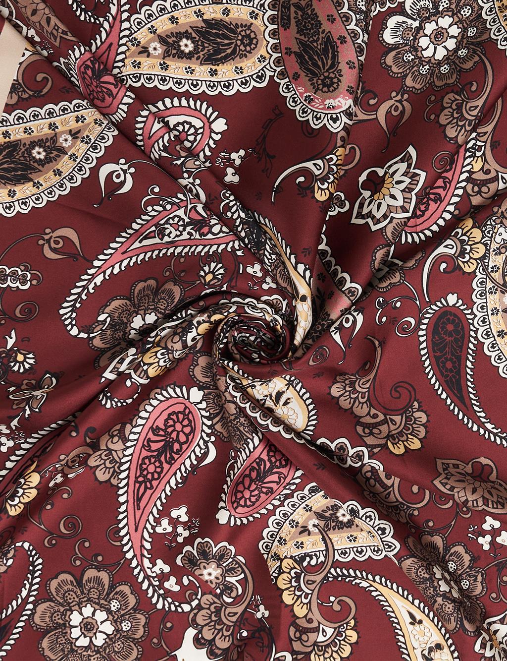 Ethnic Pattern Silk Scarf Burgundy