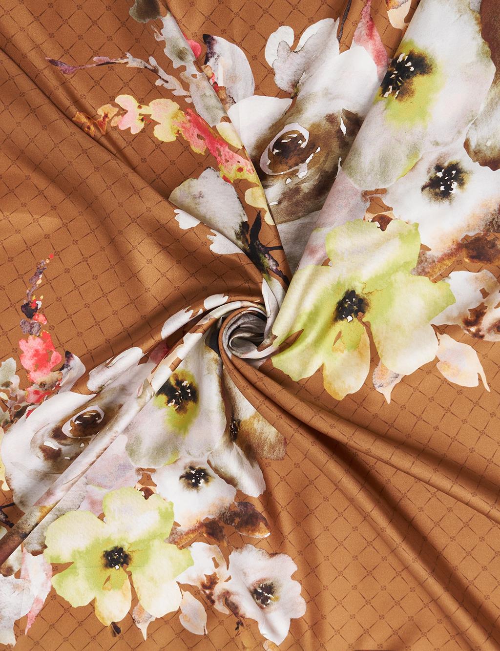 Monogram Floral Silk Scarf Light Brown