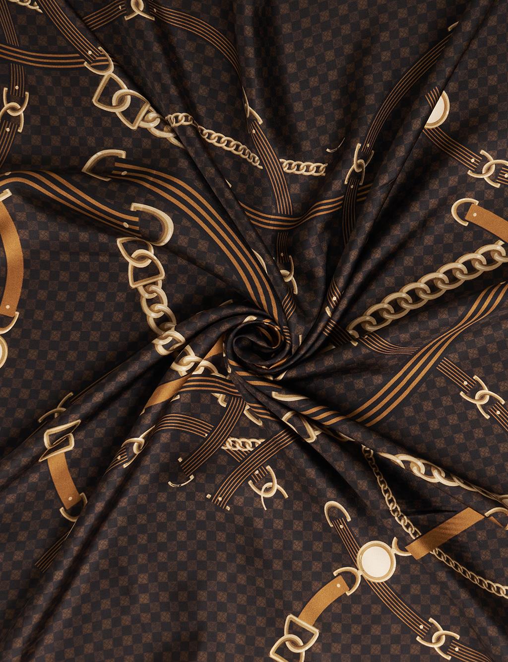 Chain Pattern Silk Scarf Dark Brown