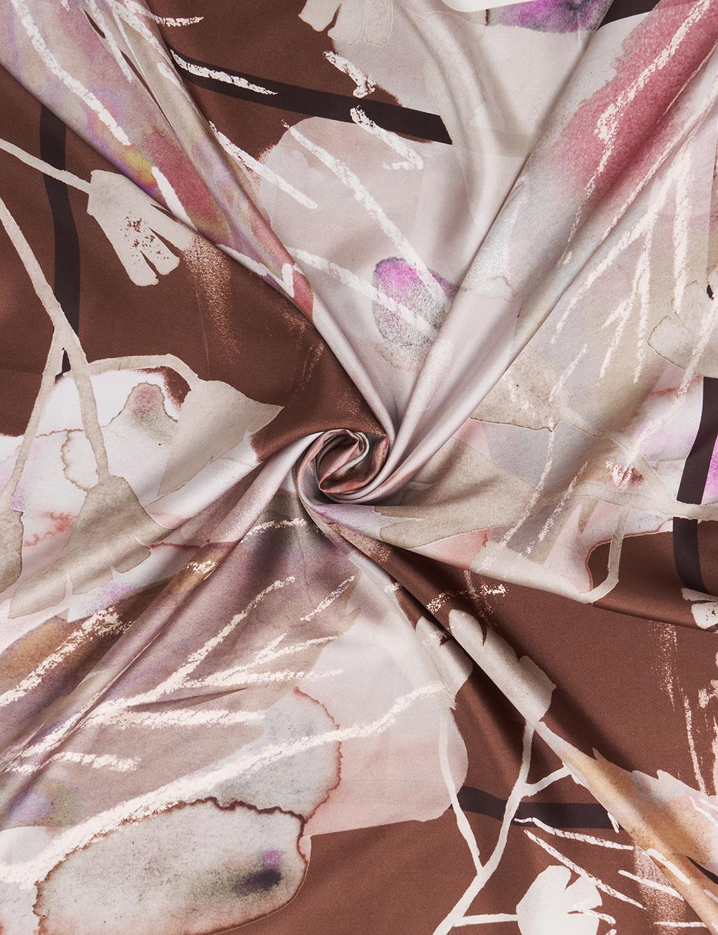 Leaf Pattern Silk Scarf Chocolate 