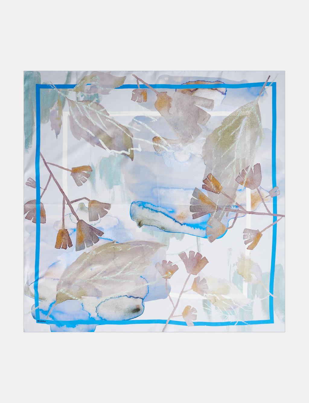Leaf Pattern Silk Scarf Light Grey