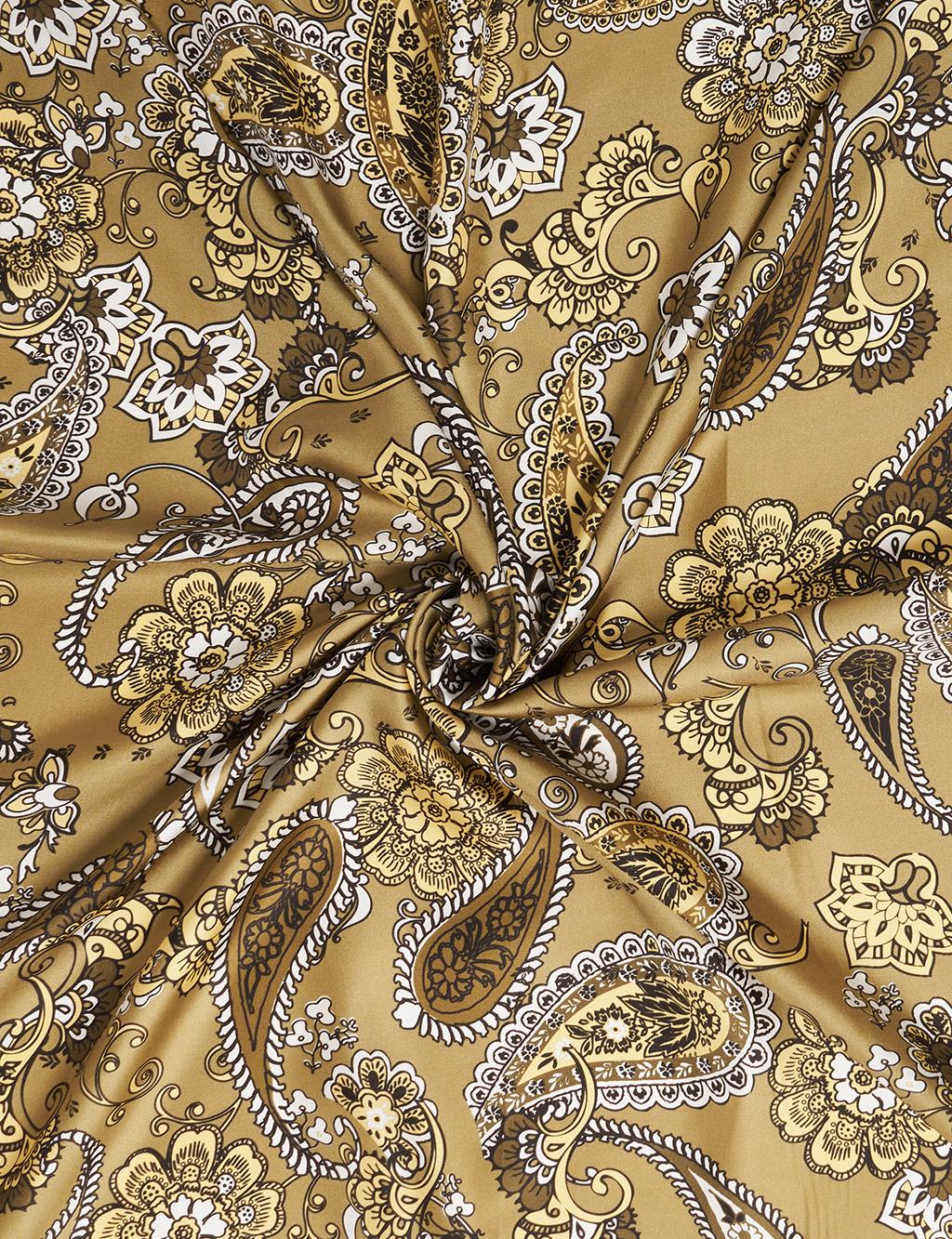 Ethnic Pattern Silk Scarf Khaki