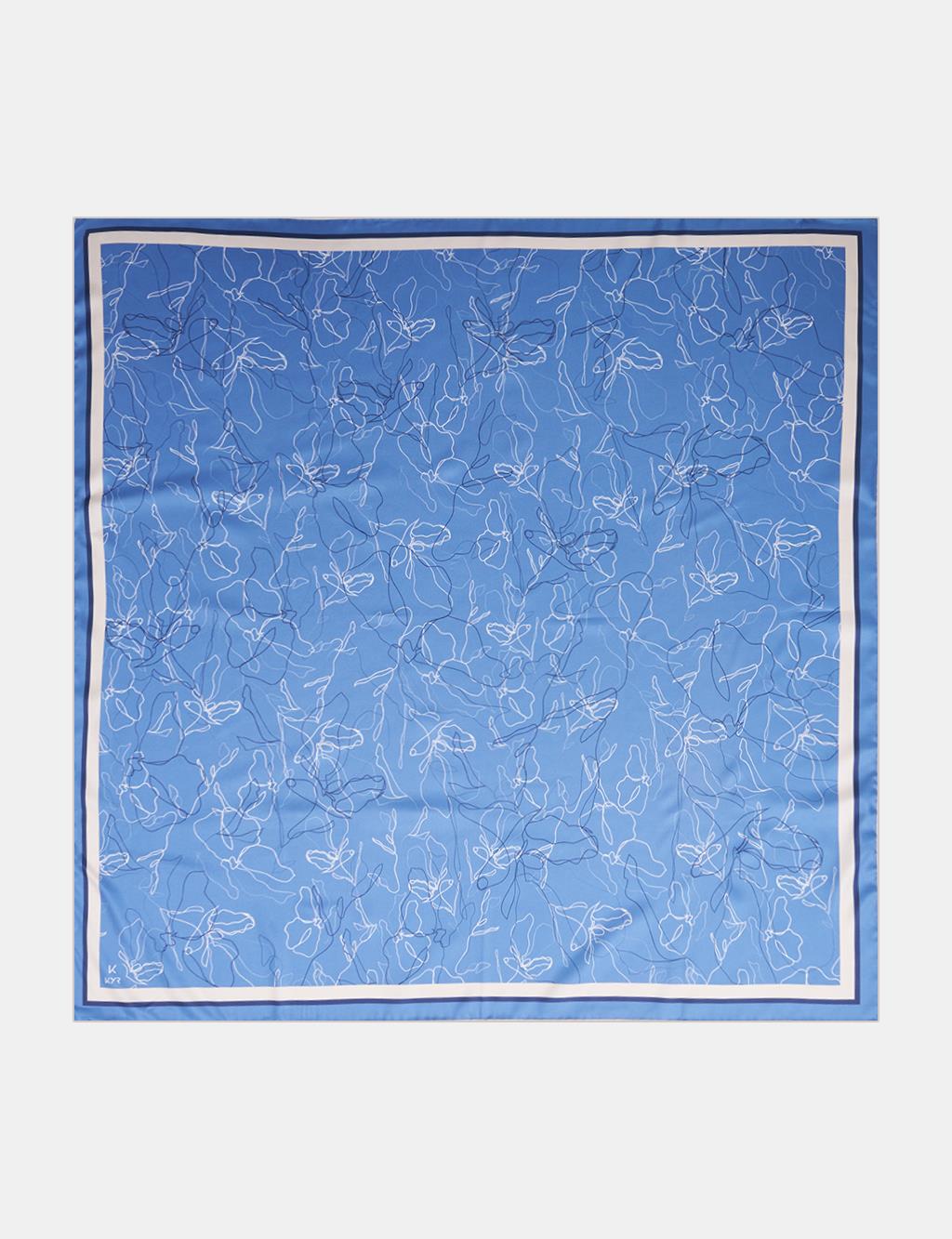 Linear Floral Pattern Scarf Indigo