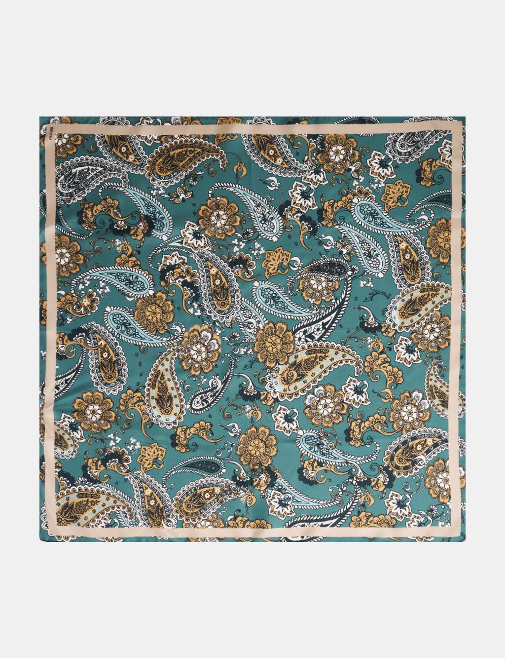Ethnic Pattern Silk Scarf Turquoise