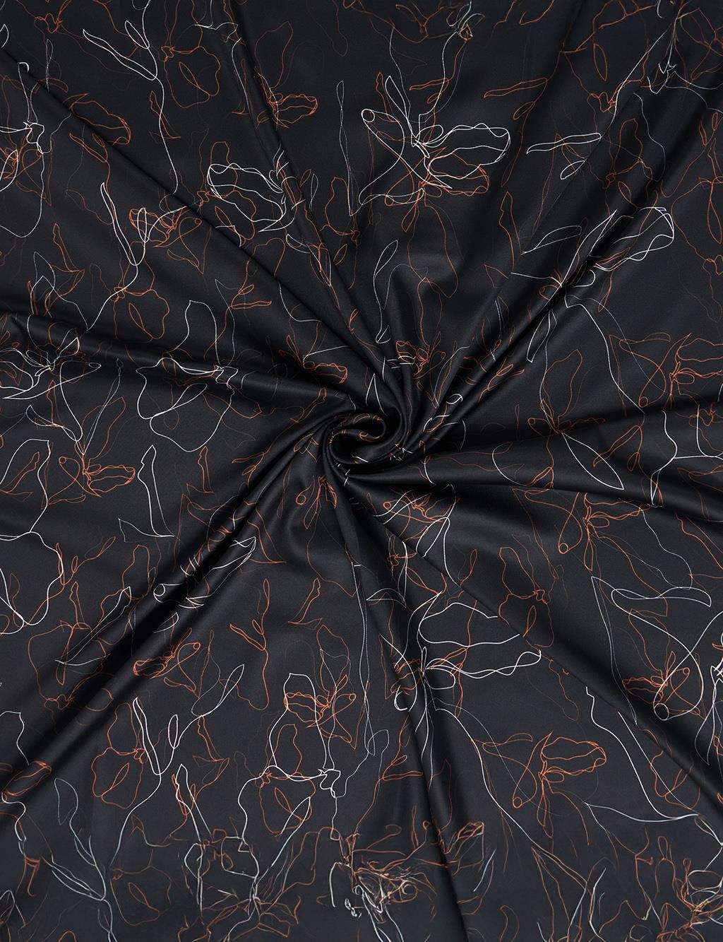 Linear Floral Pattern Scarf Black
