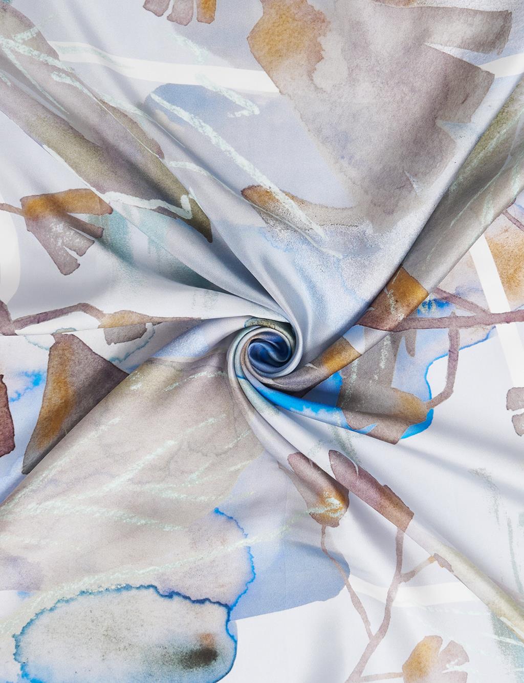Leaf Pattern Silk Scarf Light Grey