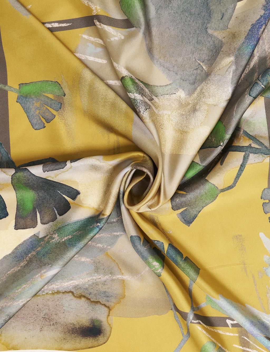 Leaf Pattern Silk Scarf Light Yellow