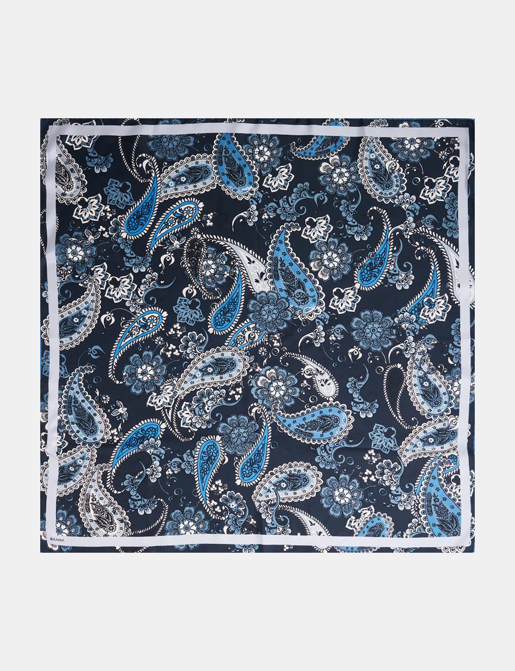 Ethnic Pattern Silk Scarf Navy
