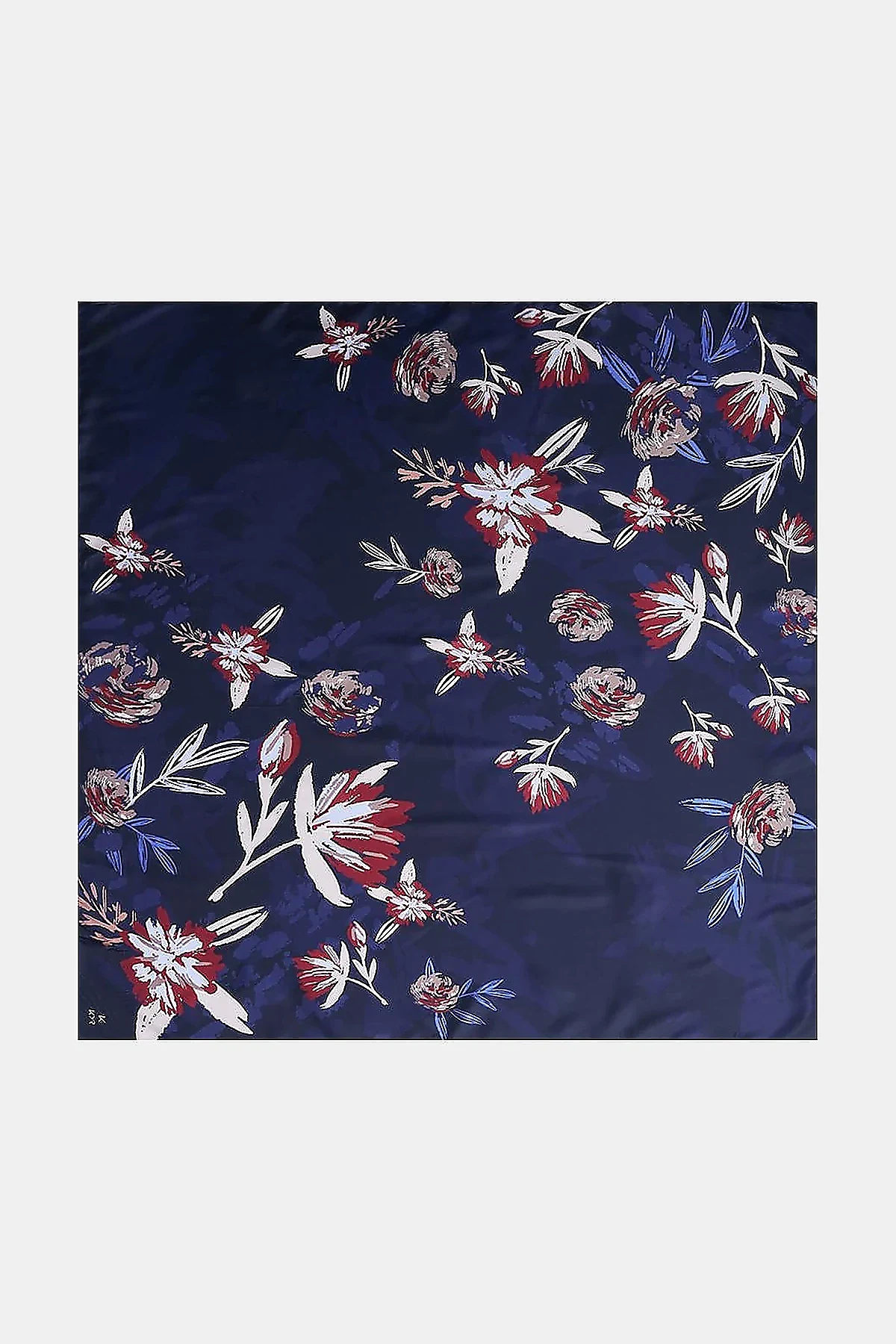 Floral Pattern Scarf Navy Blue