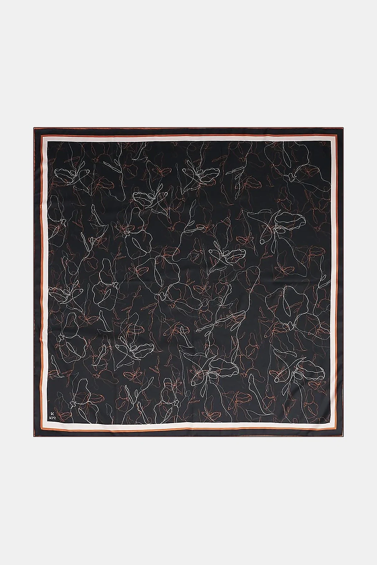 Linear Floral Pattern Scarf Black