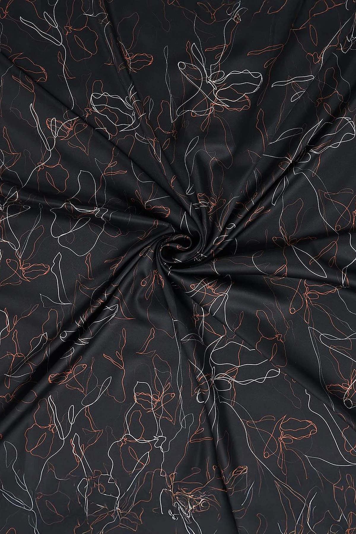 Linear Floral Pattern Scarf Black
