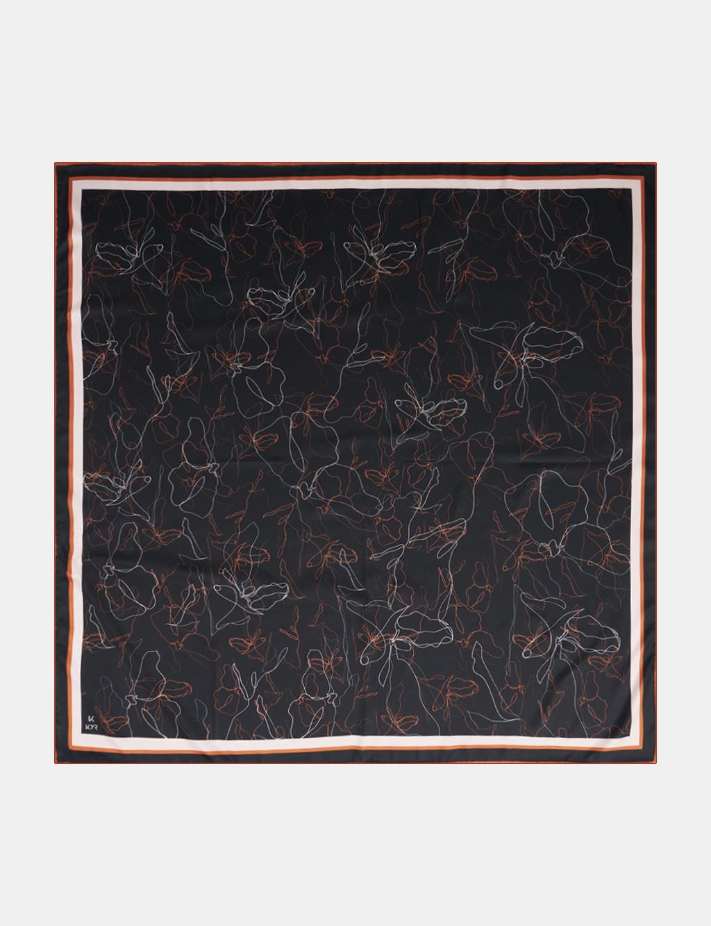 Linear Floral Pattern Scarf Black