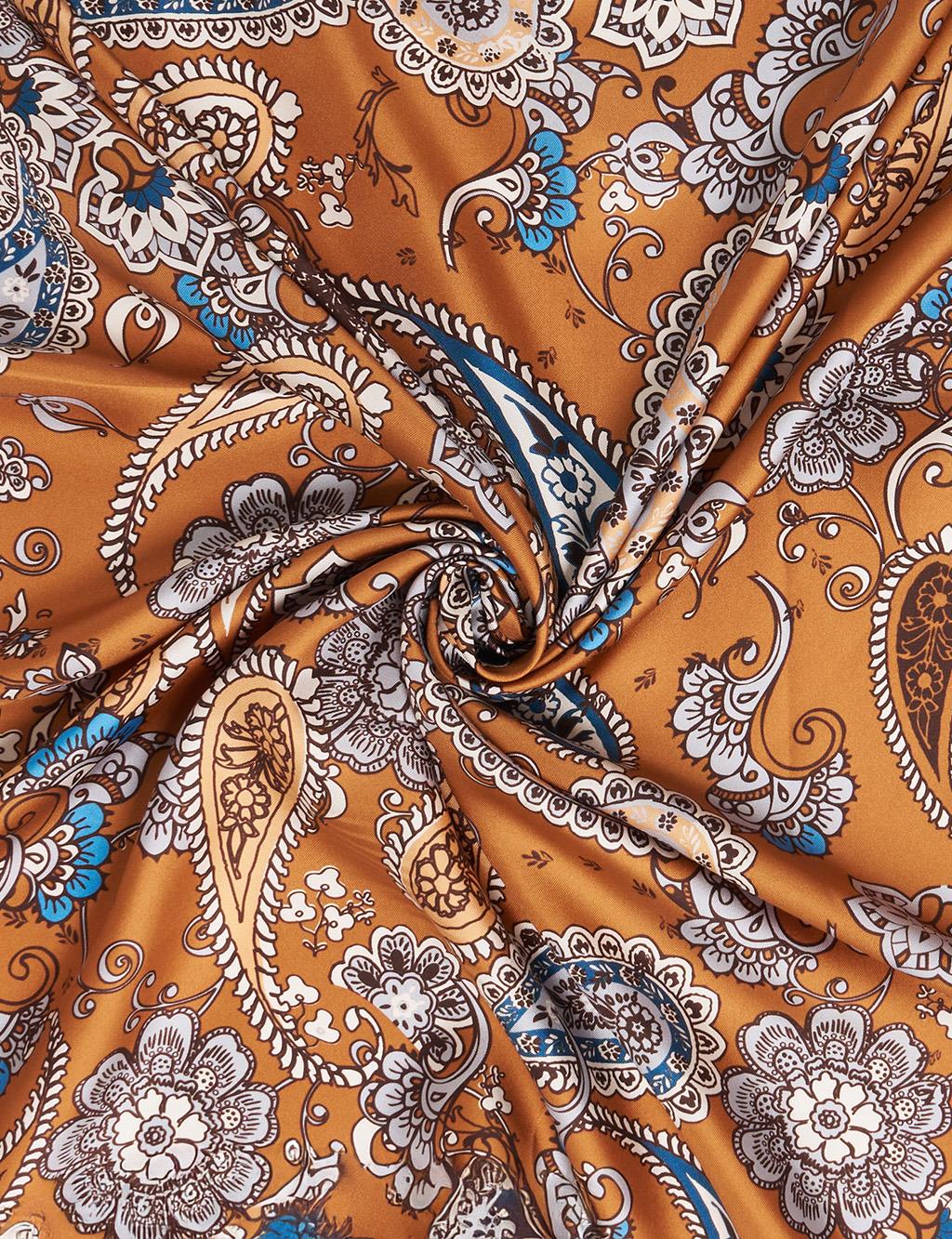 Ethnic Pattern Silk Scarf Terracotta