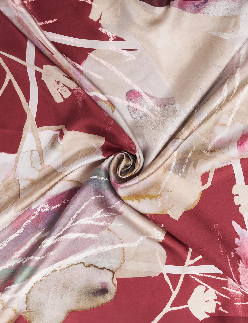 Leaf Pattern Silk Scarf Cherry