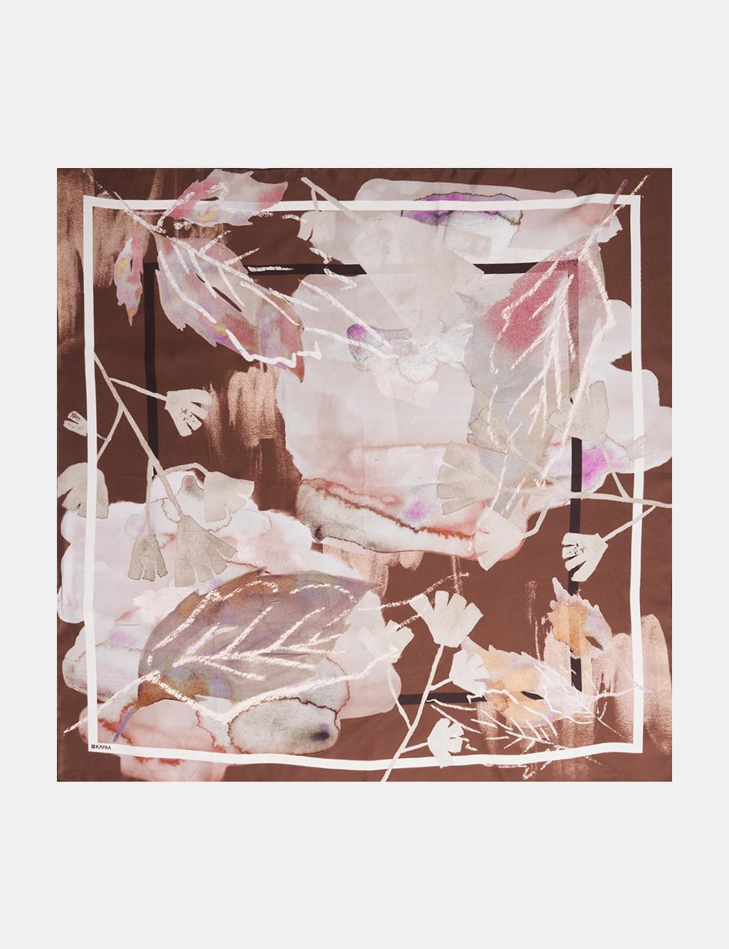 Leaf Pattern Silk Scarf Chocolate 