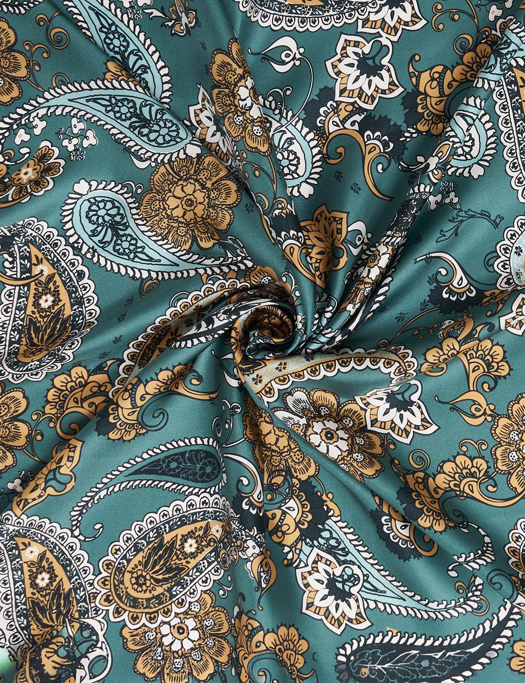 Ethnic Pattern Silk Scarf Turquoise