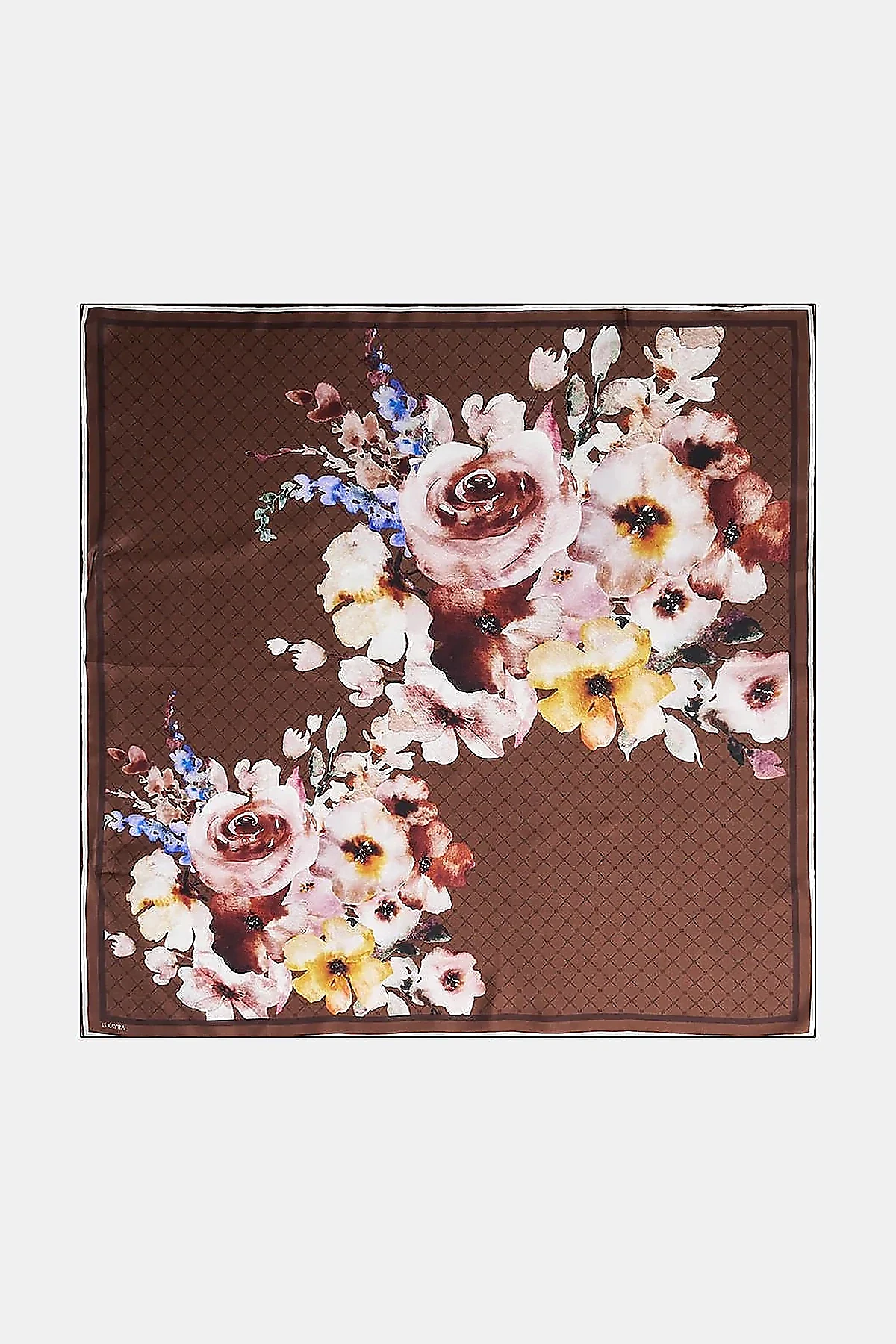 Monogram Floral Silk Scarf Dark Brown