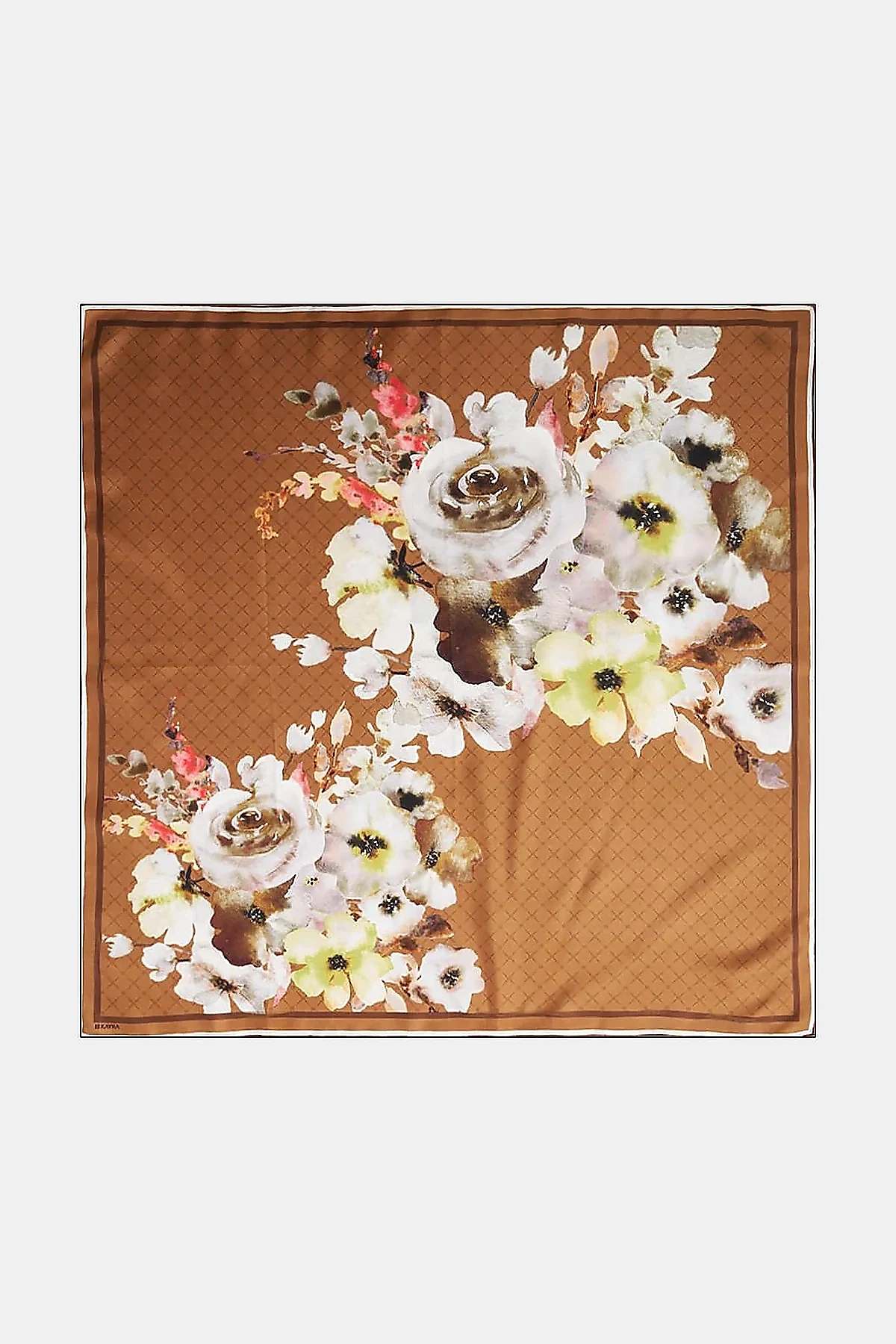 Monogram Floral Silk Scarf Light Brown