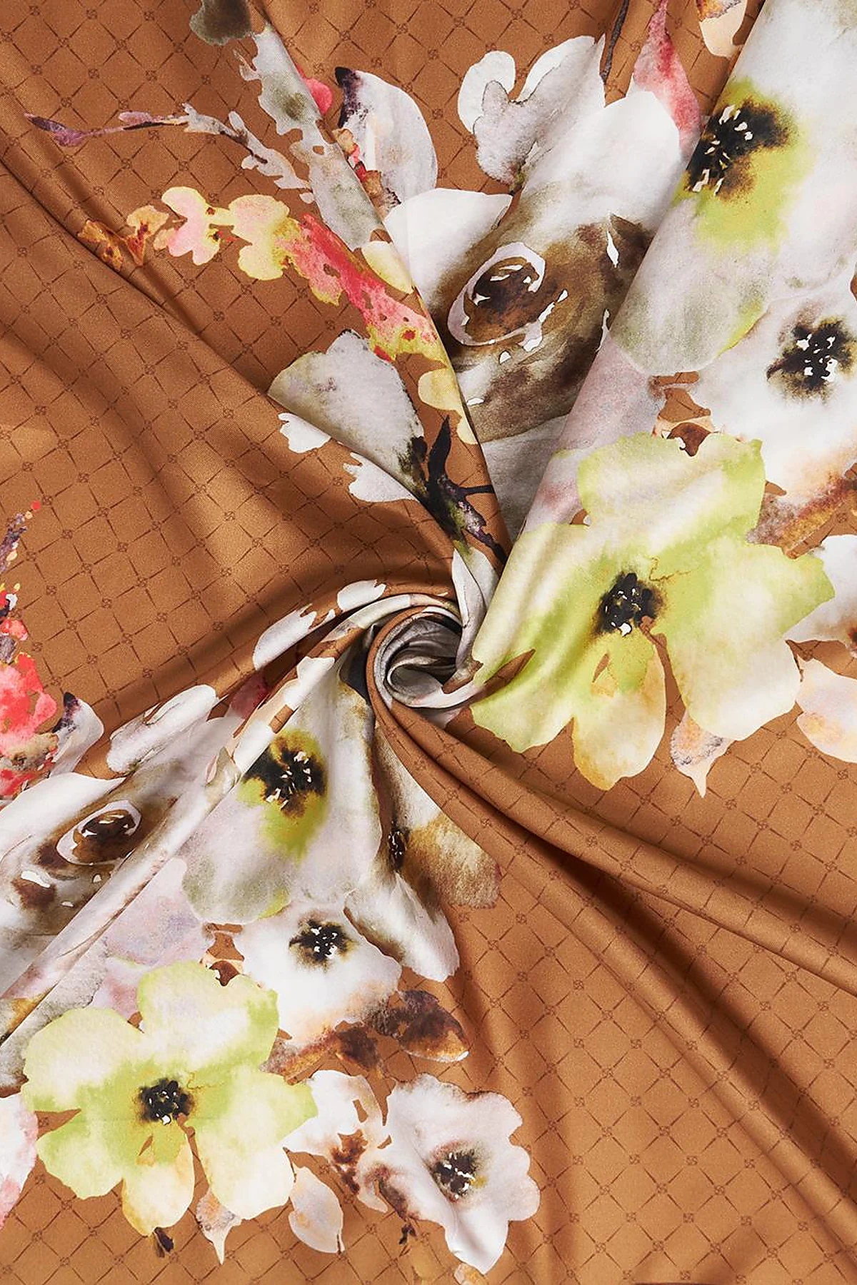 Monogram Floral Silk Scarf Light Brown