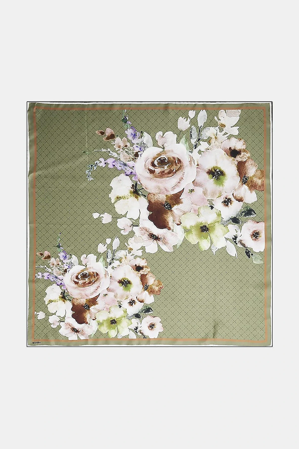 Monogram Floral Silk Scarf Sage Green