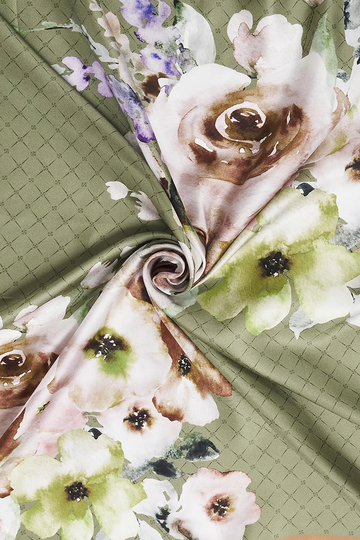 Monogram Floral Silk Scarf Sage Green