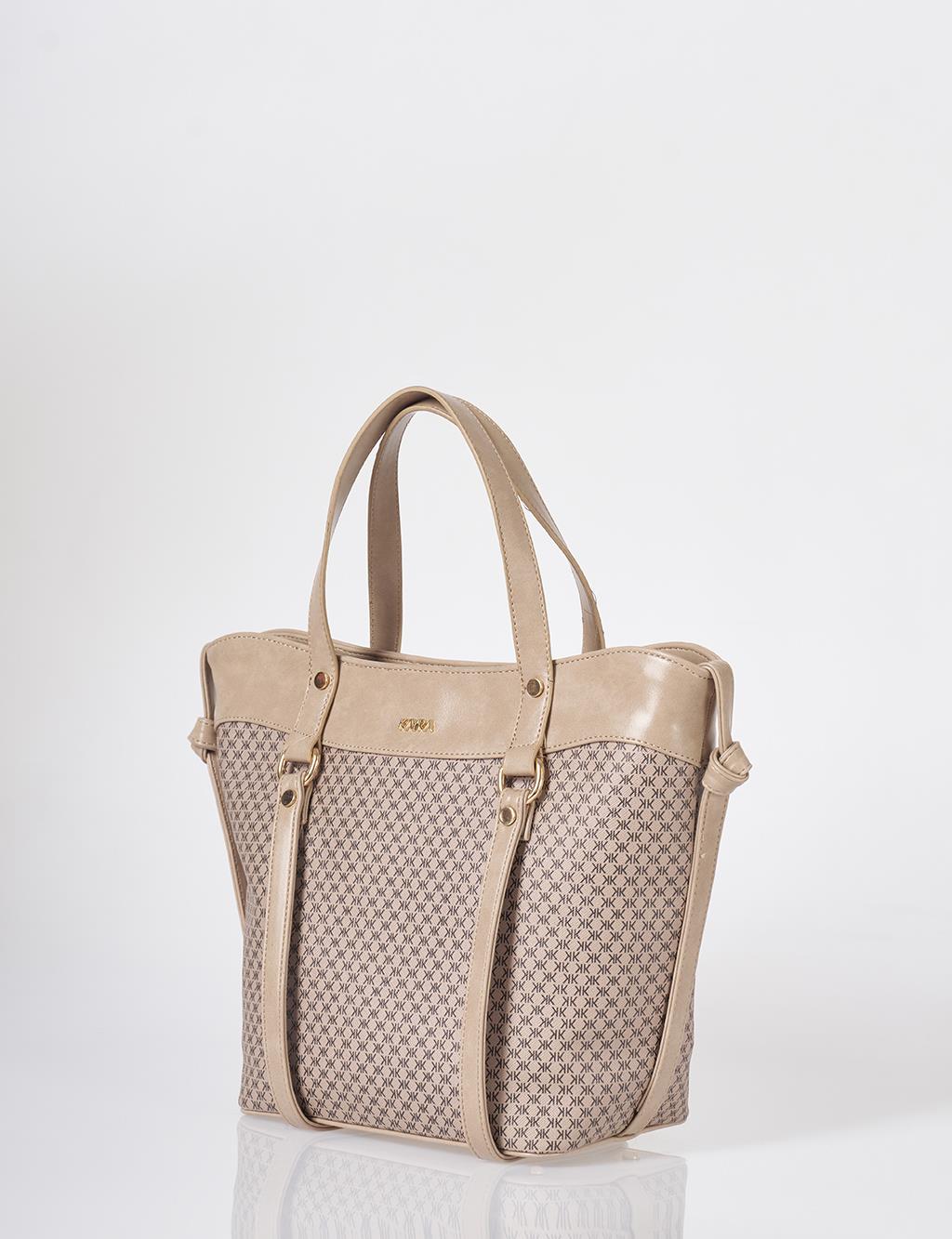 Monogram Pattern Shoulder Bag Mink