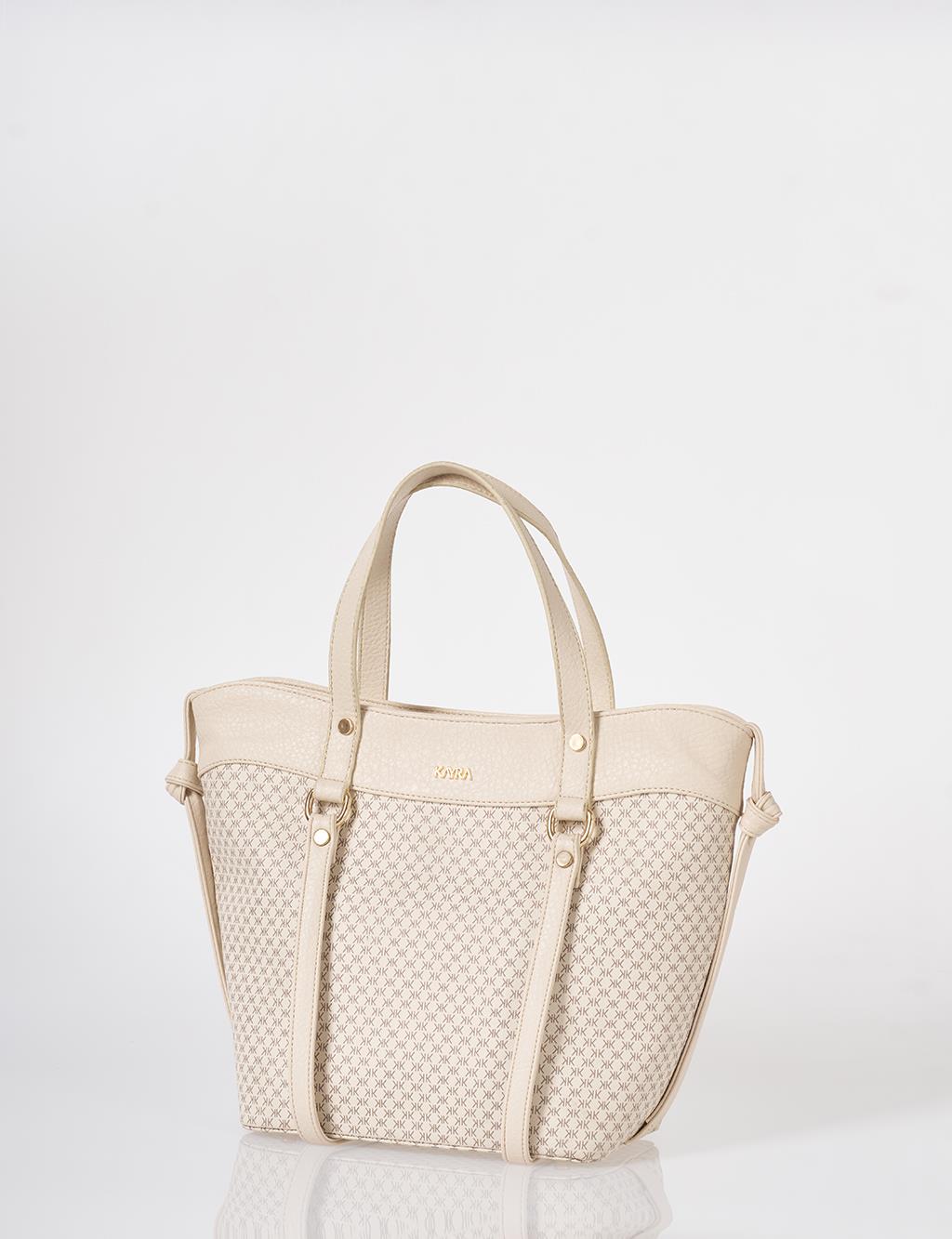 Monogram Pattern Shoulder Bag Cream