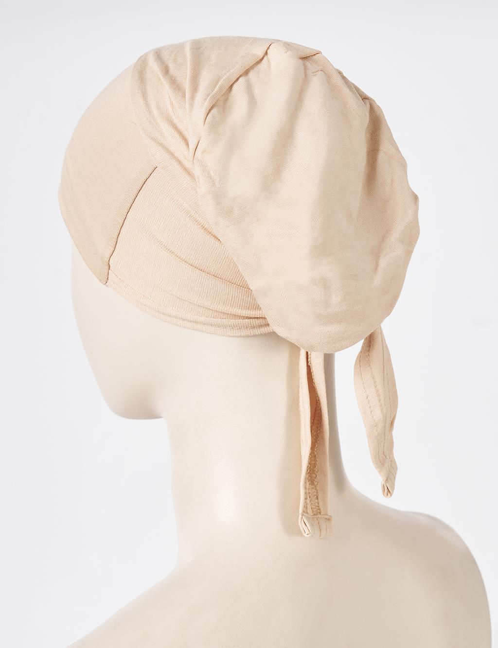 Beige Tie-Back Stitched Bonnet