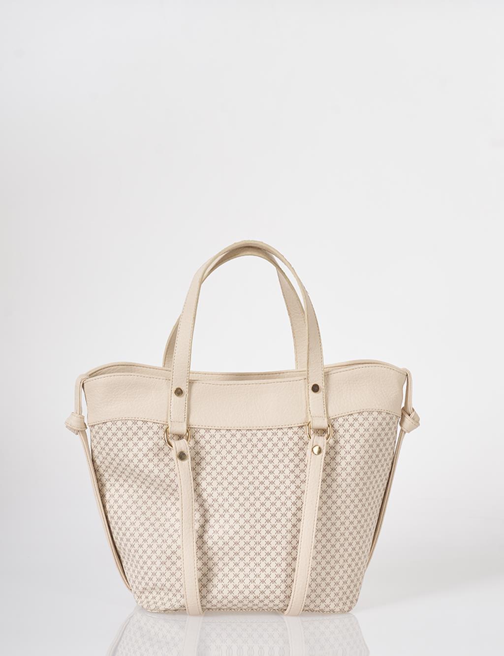 Monogram Pattern Shoulder Bag Cream