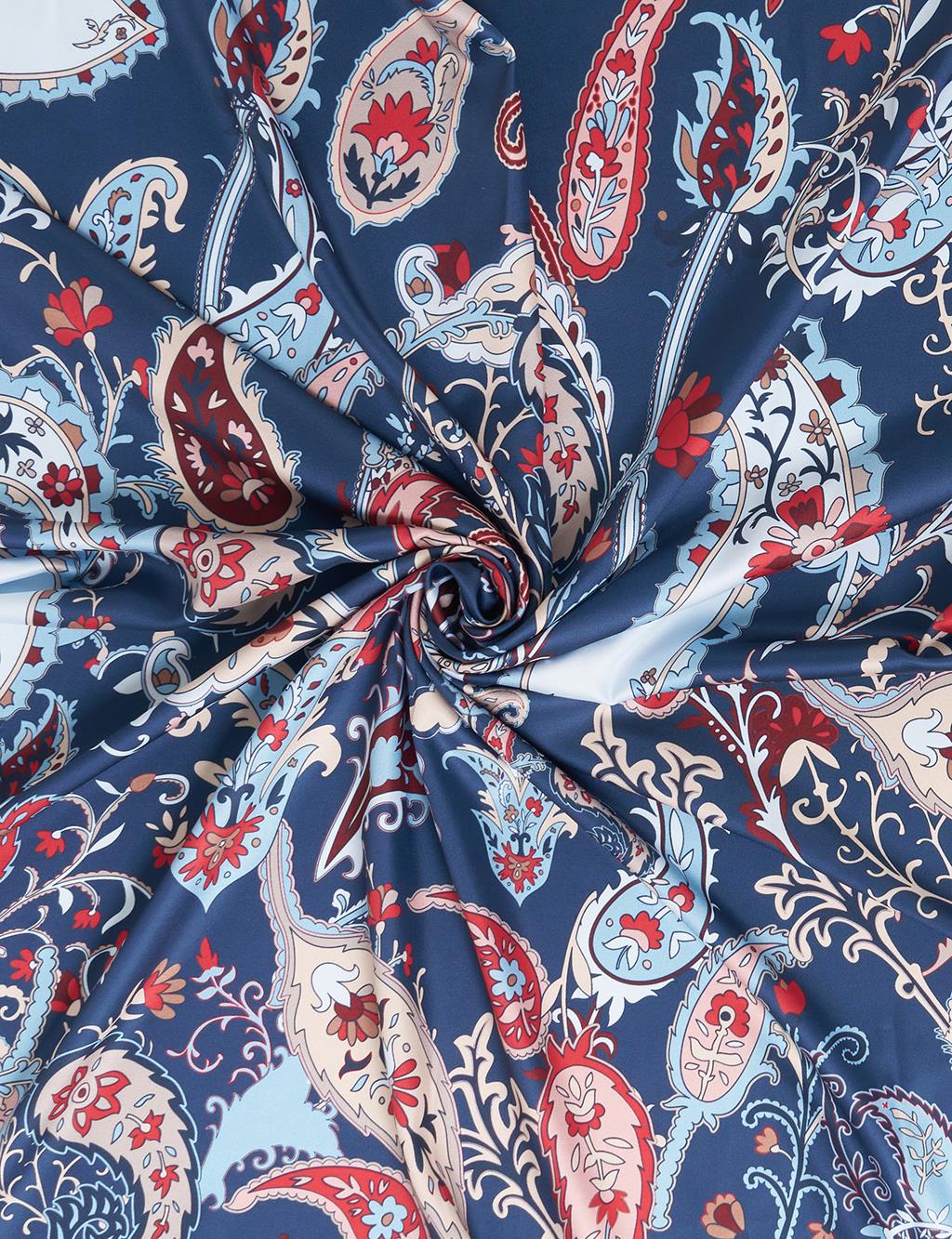 Ethnic Teardrop Pattern Scarf Navy -Cherry