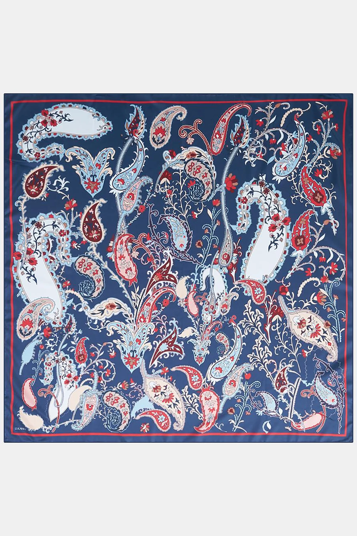 Ethnic Teardrop Pattern Scarf Navy -Cherry