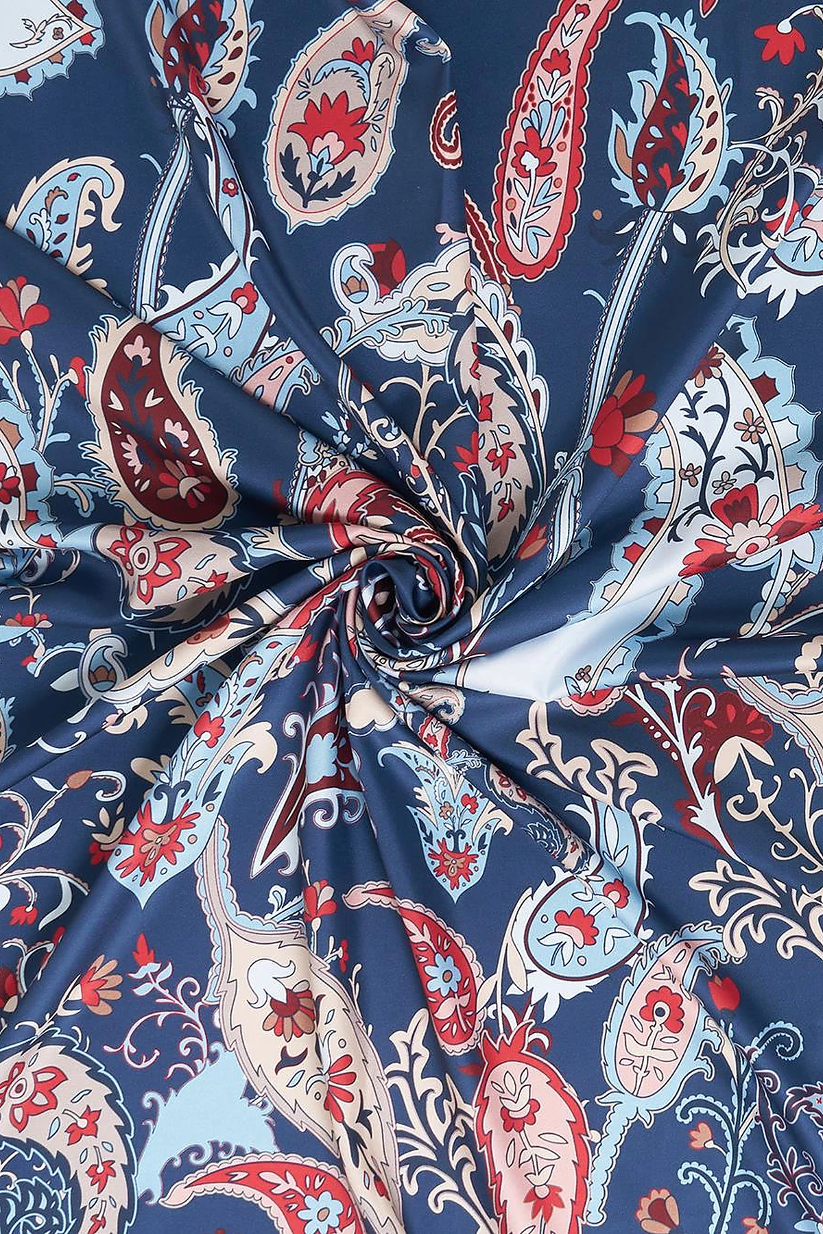 Ethnic Teardrop Pattern Scarf Navy -Cherry