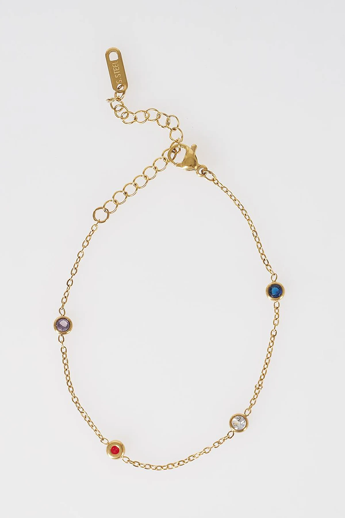 Colorful Stone-Embellished Stainless Steel Bracelet Gold