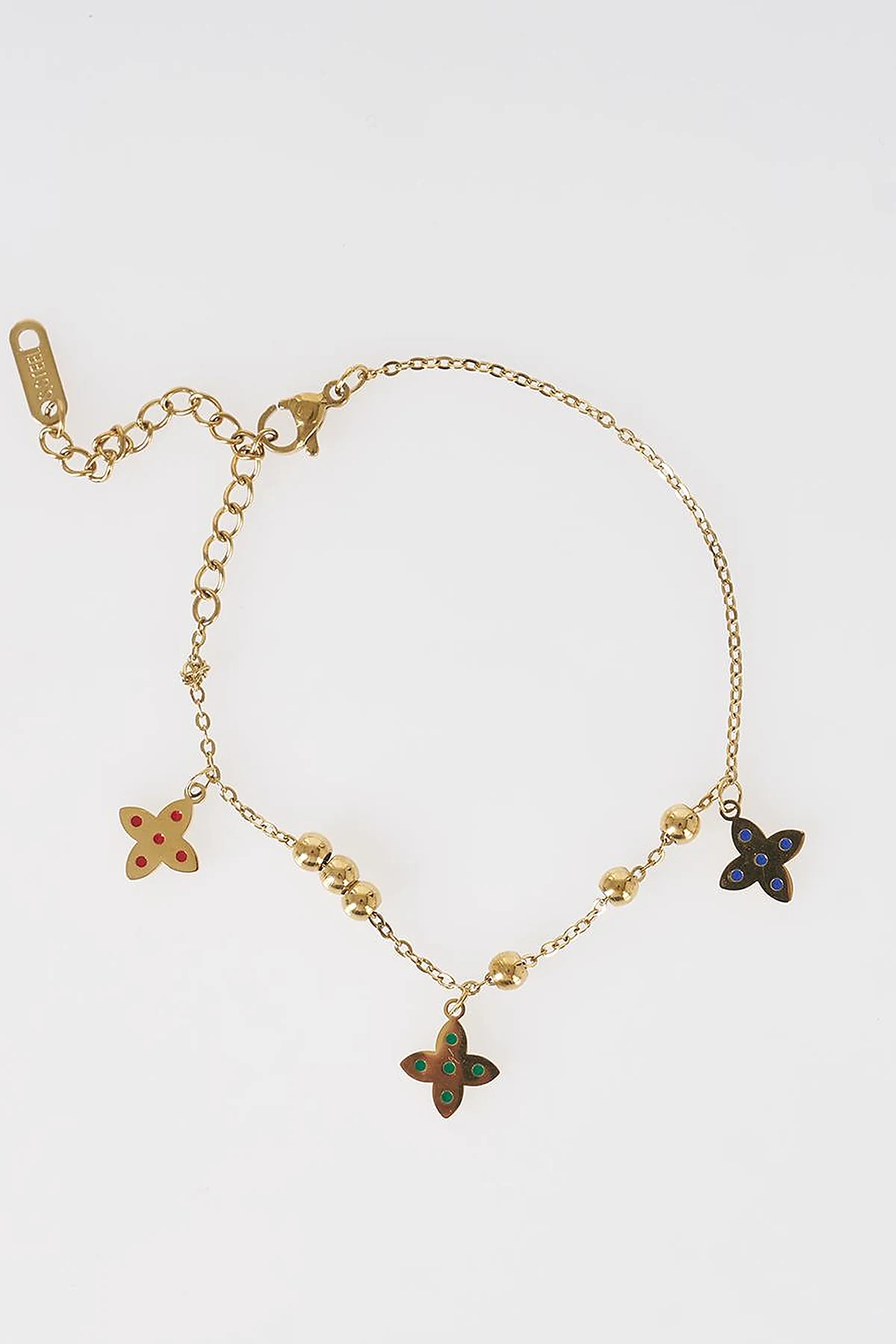 Colorful Clover Motif Stainless Steel Bracelet Gold
