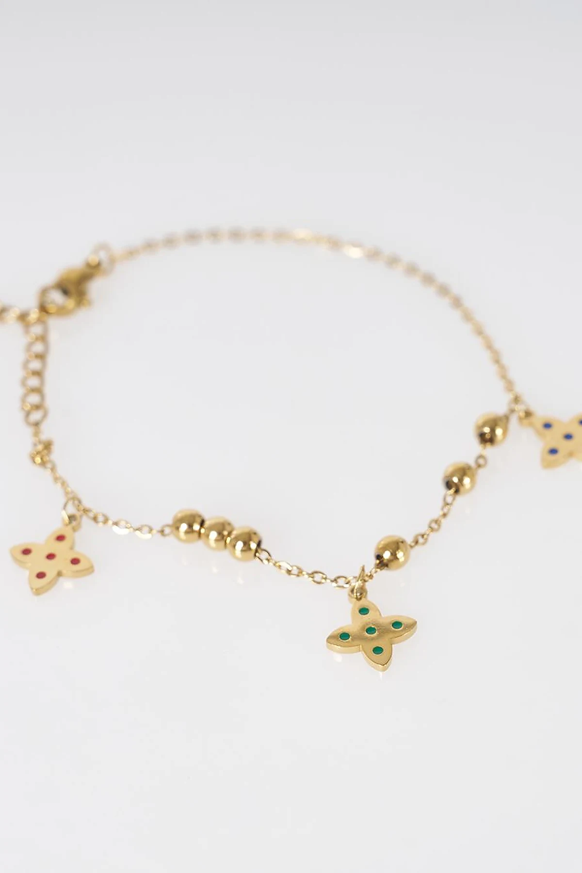 Colorful Clover Motif Stainless Steel Bracelet Gold