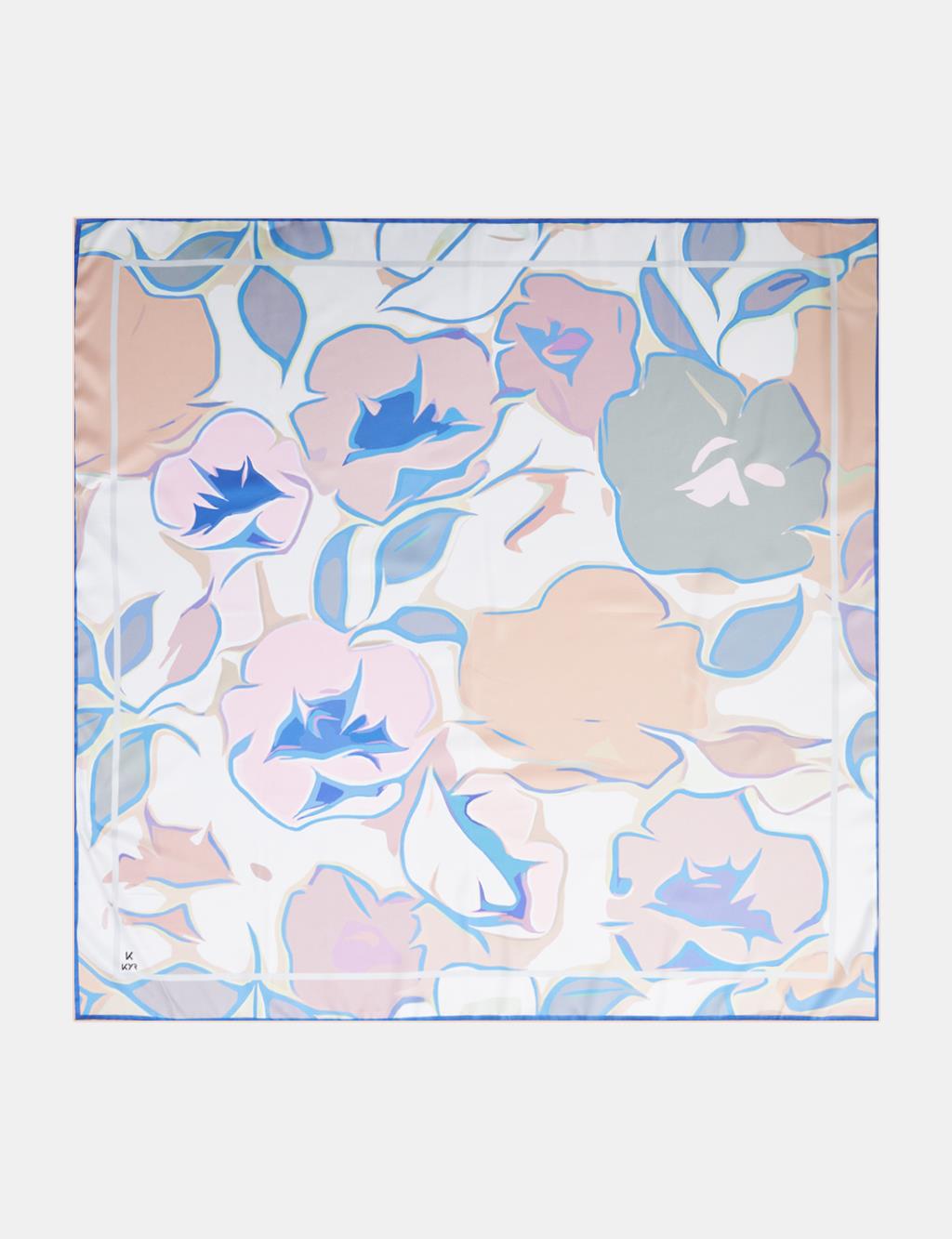 Abstract Floral Pattern Scarf Powder Pink-Light Blue