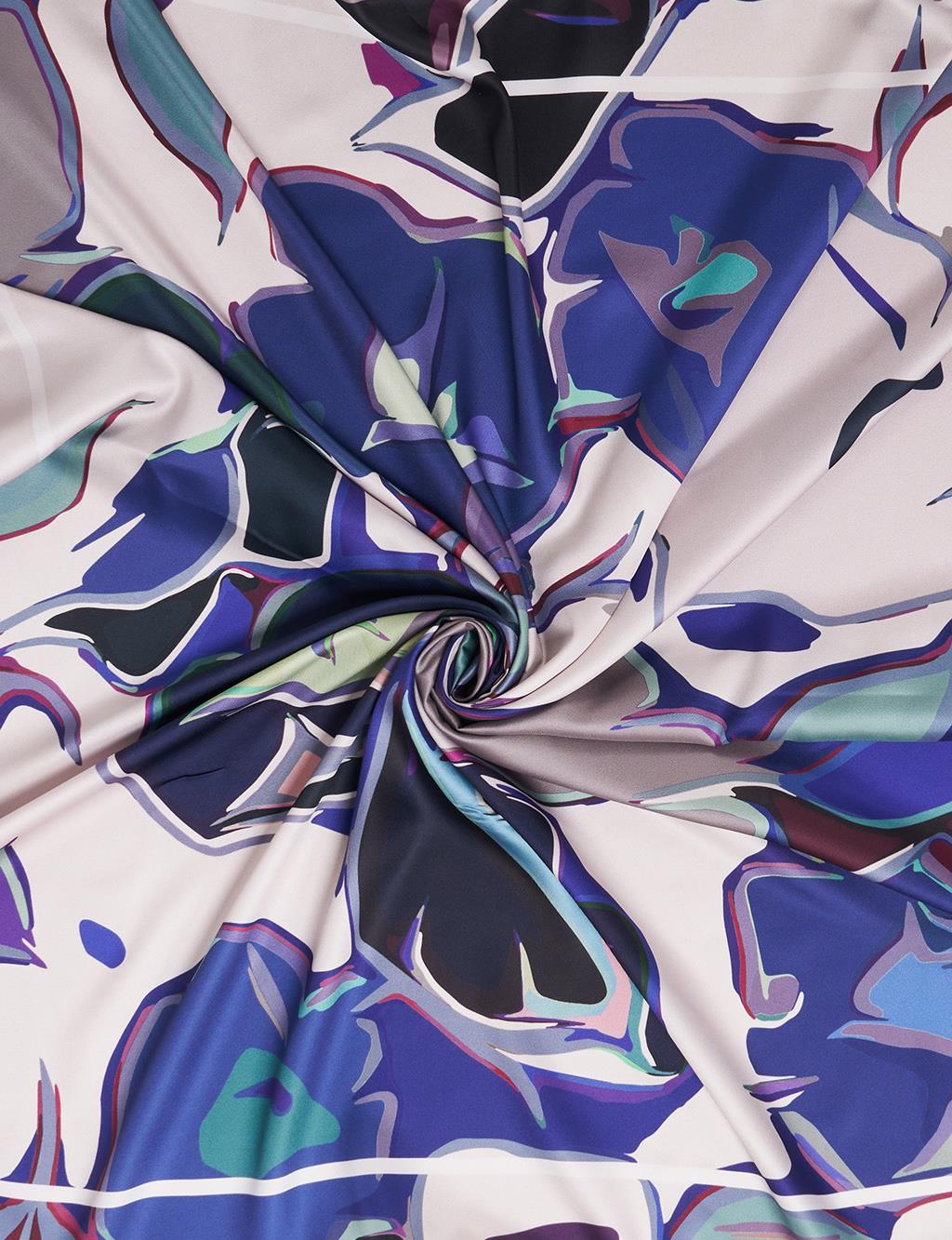 Abstract Floral Pattern Scarf Navy Blue-Stone