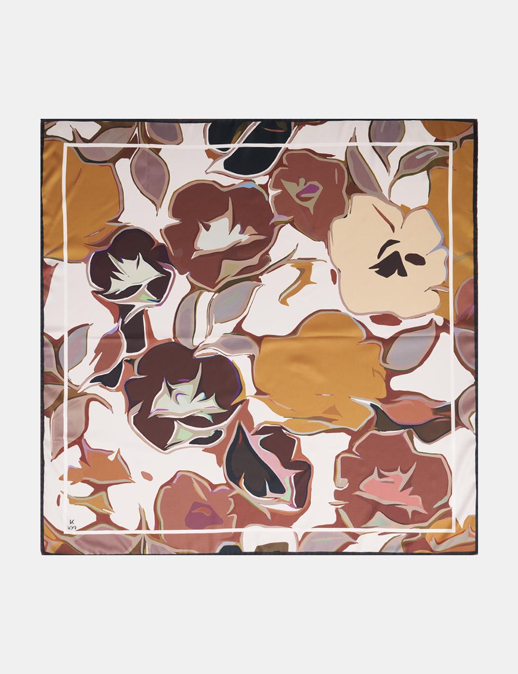 Abstract Floral Pattern Scarf Brown