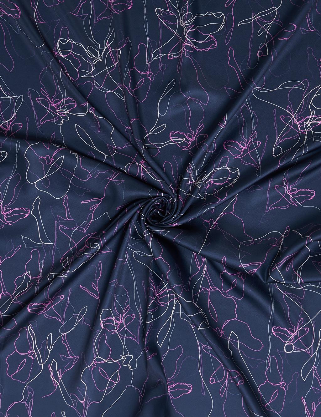 Linear Floral Pattern Scarf Navy Blue-Pink