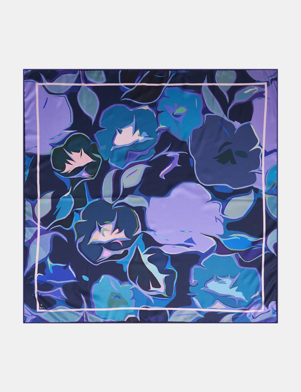 Abstract Floral Pattern Scarf Navy Blue