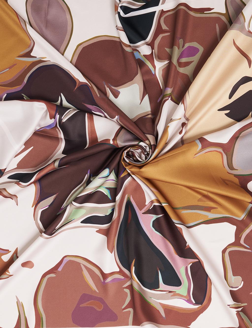 Abstract Floral Pattern Scarf Brown
