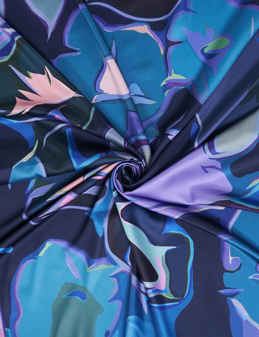 Abstract Floral Pattern Scarf Navy Blue
