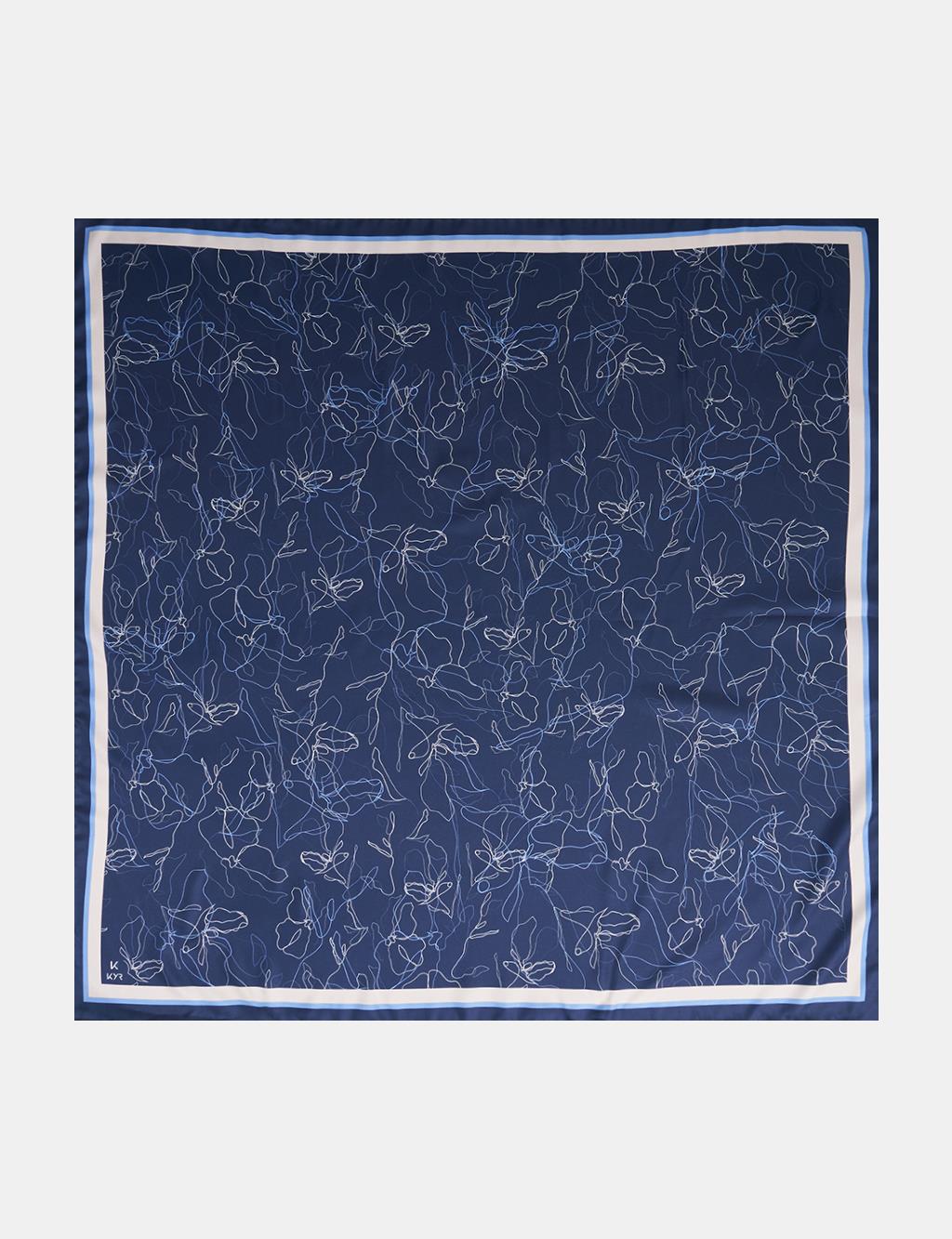 Linear Floral Pattern Scarf Navy