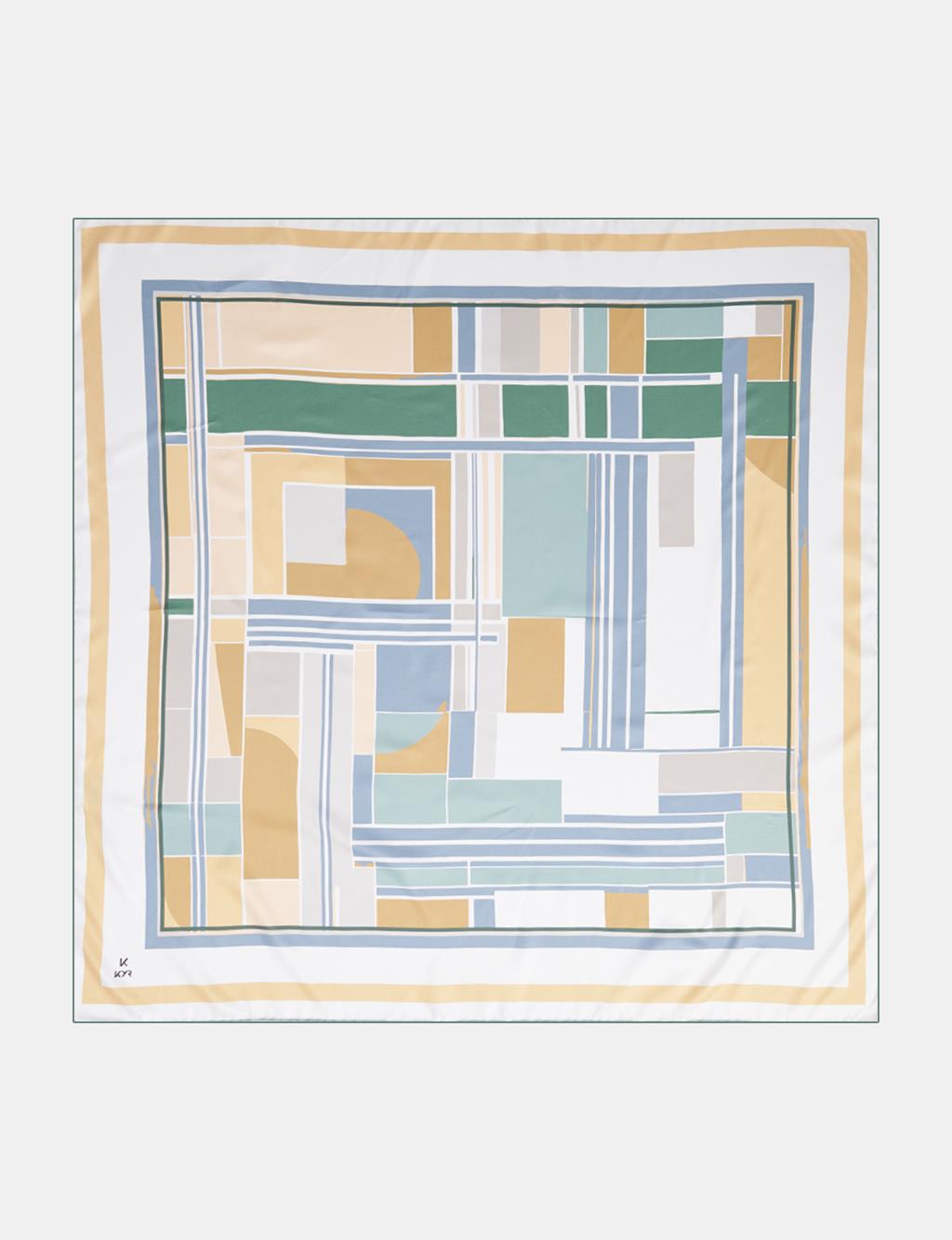 Geometric Patterned Scarf Cream-Mustard Yellow