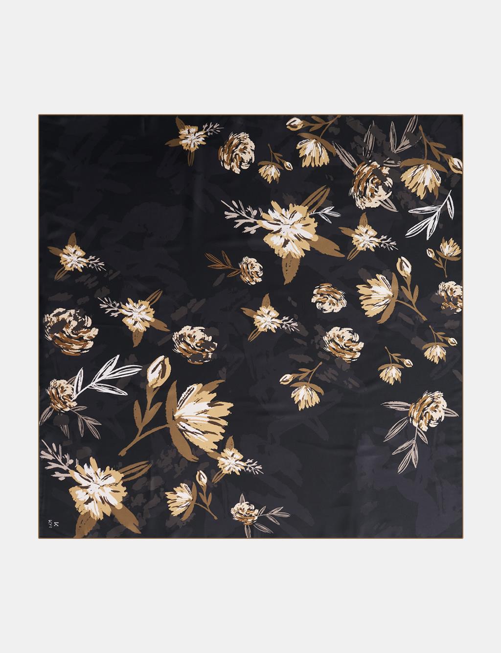 Floral Pattern Scarf Black